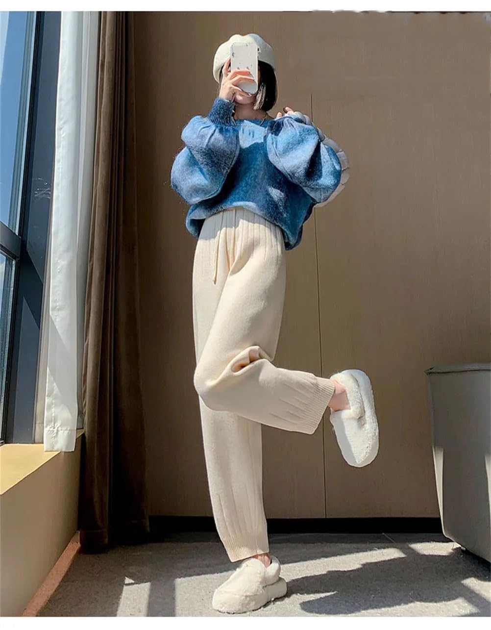 Pantaloni harem casual da donna pantaloni larghi per donna pantaloni lavorati a maglia pantaloni tinta unita con tasche