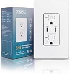 TOPELER PD USB Sortie de mur, 65W GaN Réceptacle de chargeur pour MacBook, 15A Sortie électrique duplex résistant aux tambours avec USB-C Ports, Plaque murale sans vis, ETL & FCC Inscrit, blanc