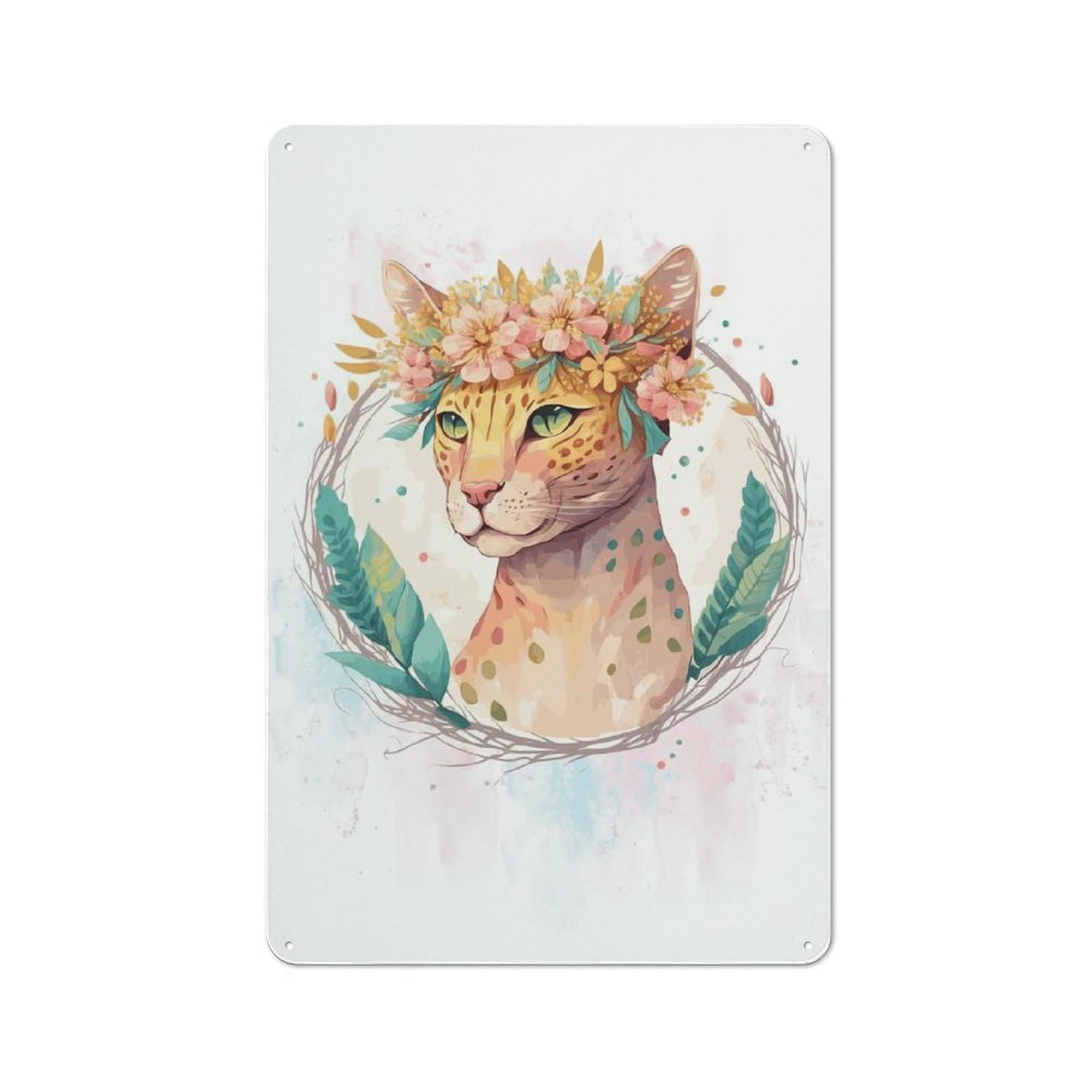 Junmoney Style-22 Farmhouse Metal Sign With Watercolor Ocicat Flower Design 30X20cm, Rustic Rustic Kitchen Decor For Dining Room, Cafe, Entryway Or Family Room