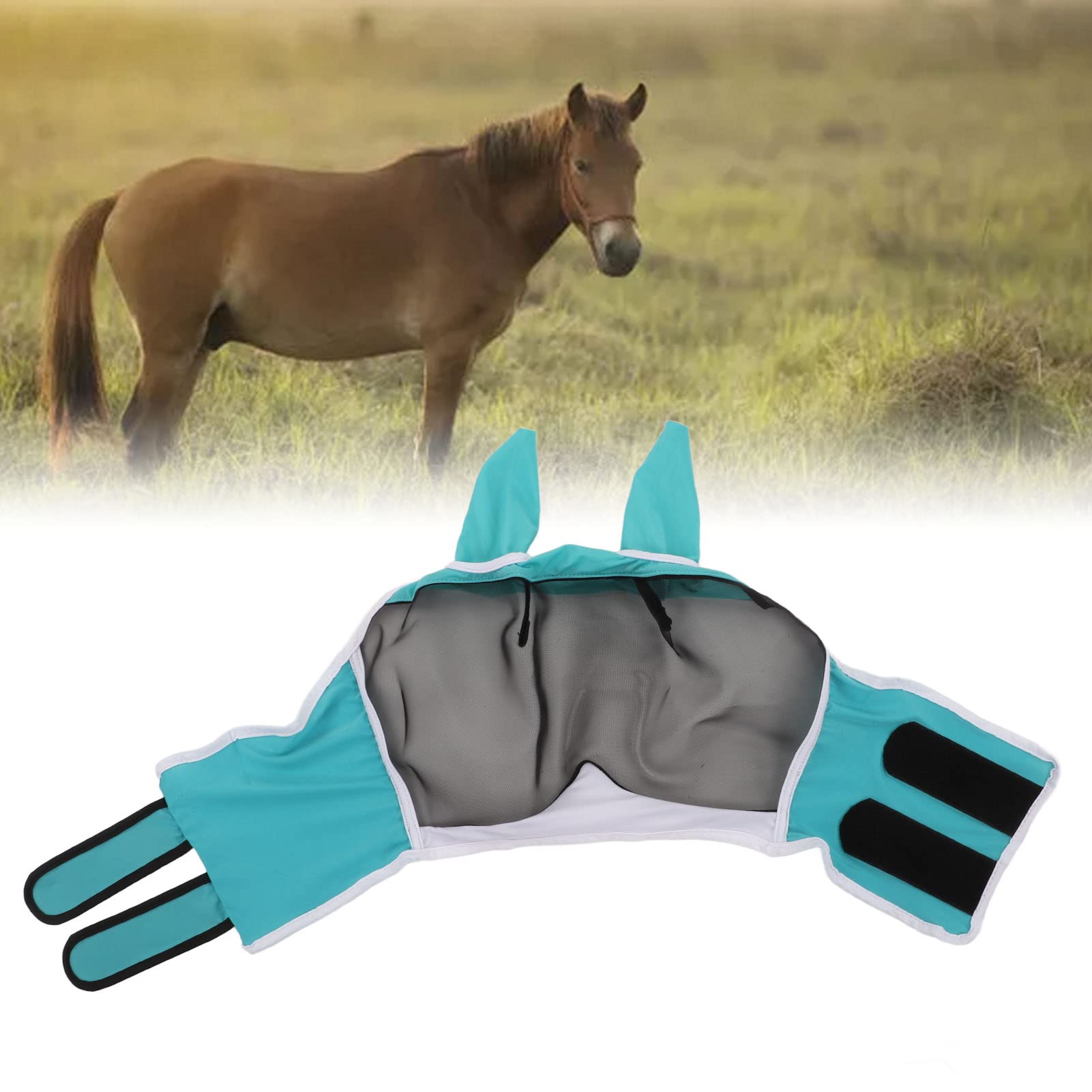 Masque Cheval Anti Mouche Masque Cheval Masque Anti-mouches Cheval Avec Oreilles - Maille Respirante, Protection UV Lavable Machine Durable Masque Maille Rembourré Oreilles Poney Protection Insectes