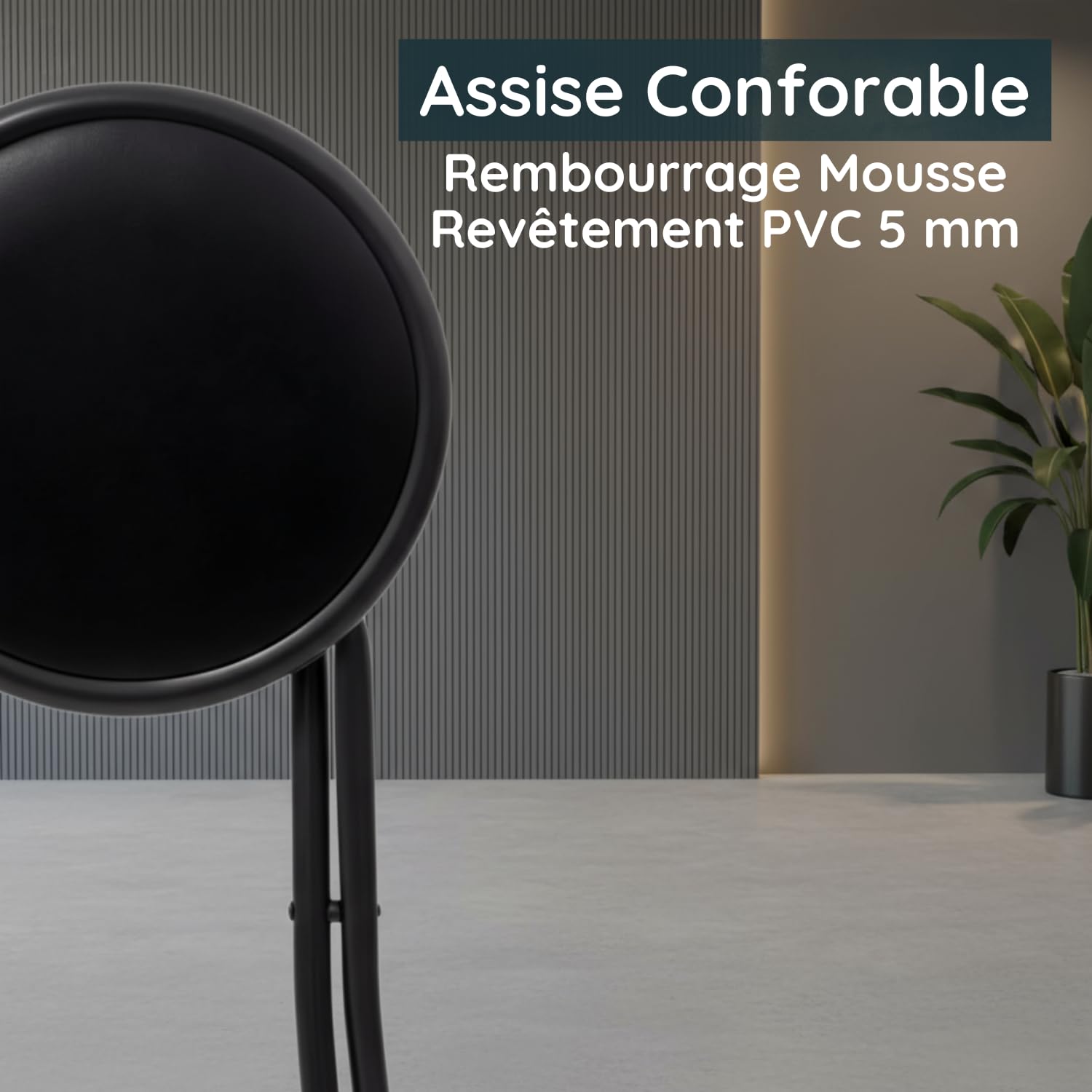 Tabouret Pliant Noir Lot de 2 – Structure Acier Robuste – Verrouillage Sécurisé – Idéal Cuisine Bureau Atelier