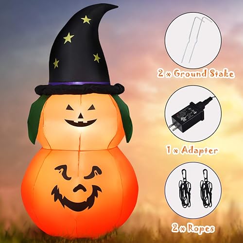 Miniatura 7 de Tangkula Fantasma inflable de Halloween de 5 pies, decoración colgante inflable con 2 luces LED integradas y potente soplador, decoración de fiesta