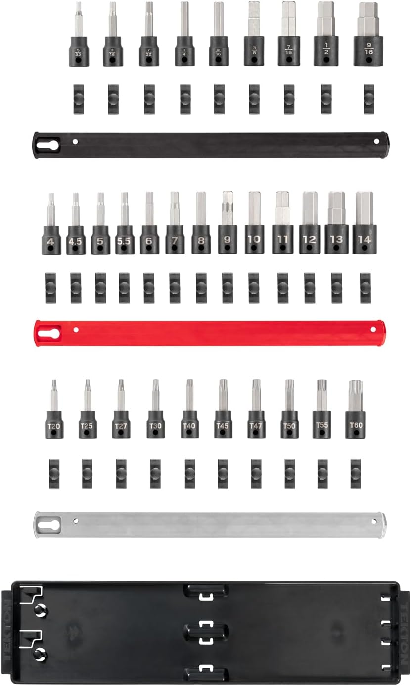 TEKTON 3/8 Inch Drive Hex and Torx Impact Bit Socket Set with Rails and Tray, 32-Piece (5/32-9/16 in., 4-14 mm, T20-T60) | SIB91202