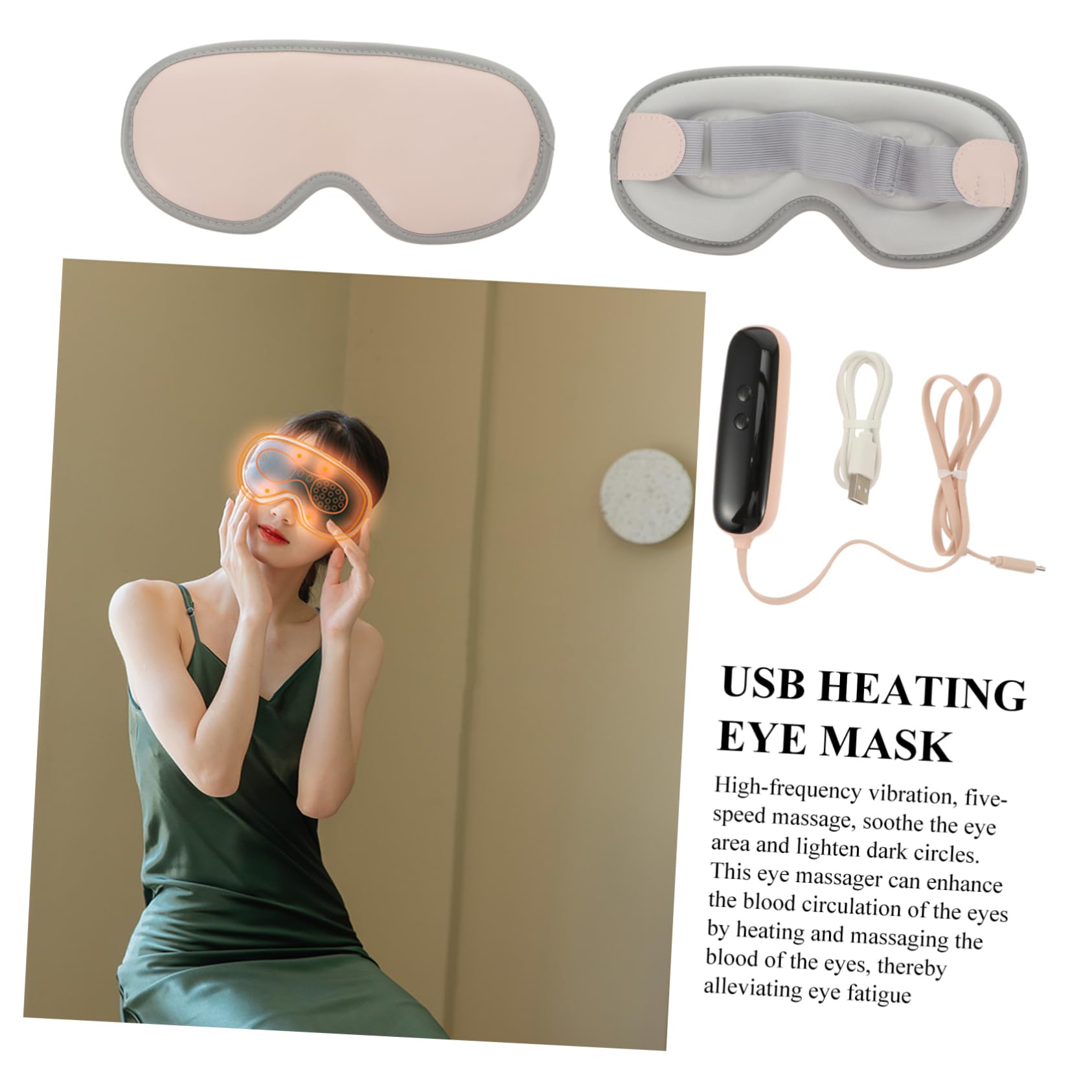 VALICLUD Wiederaufladbare Augenmaske mit Vibration Wärme Kompakte Schlafmaske für Augenpflege gegen Augenringe und Müdigkeit für Entspannende Nächte USB Ladekabel