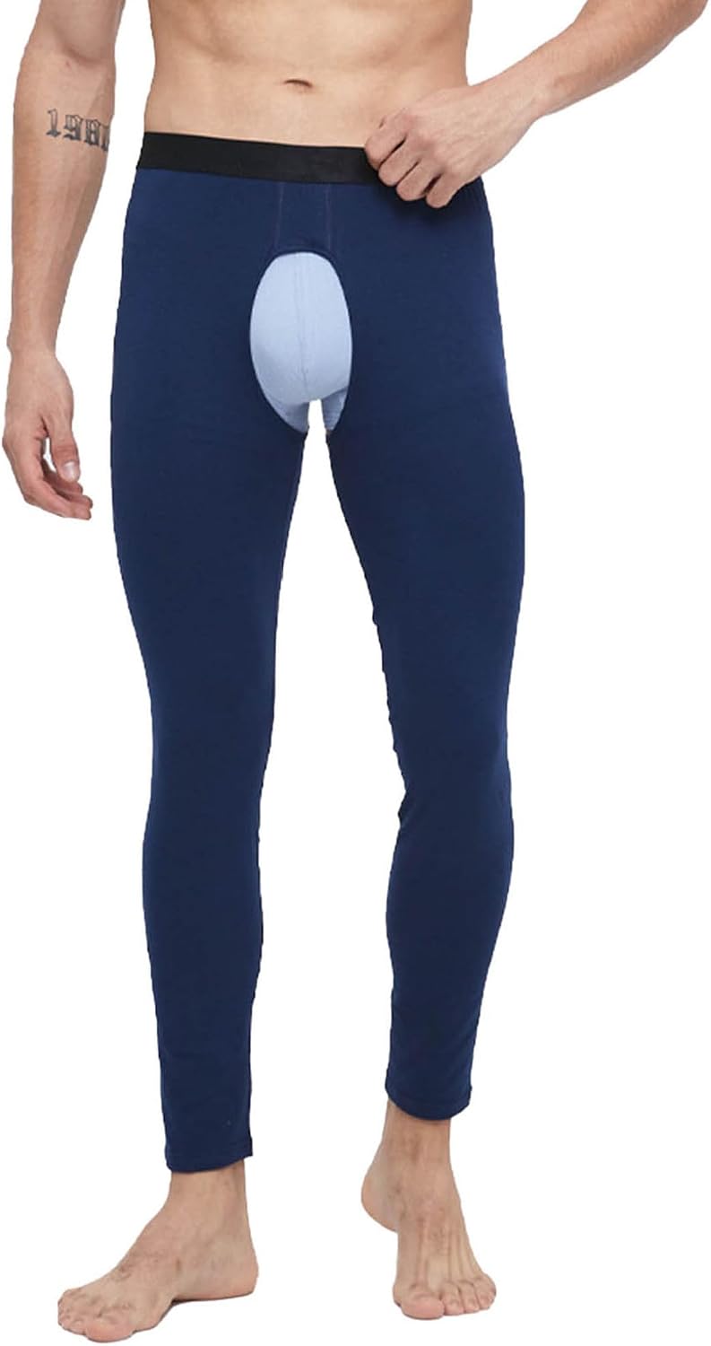 Men's Athletic Base Layer Pants Stretchy Open Front Cutout Crotch Thermal Long Underpants