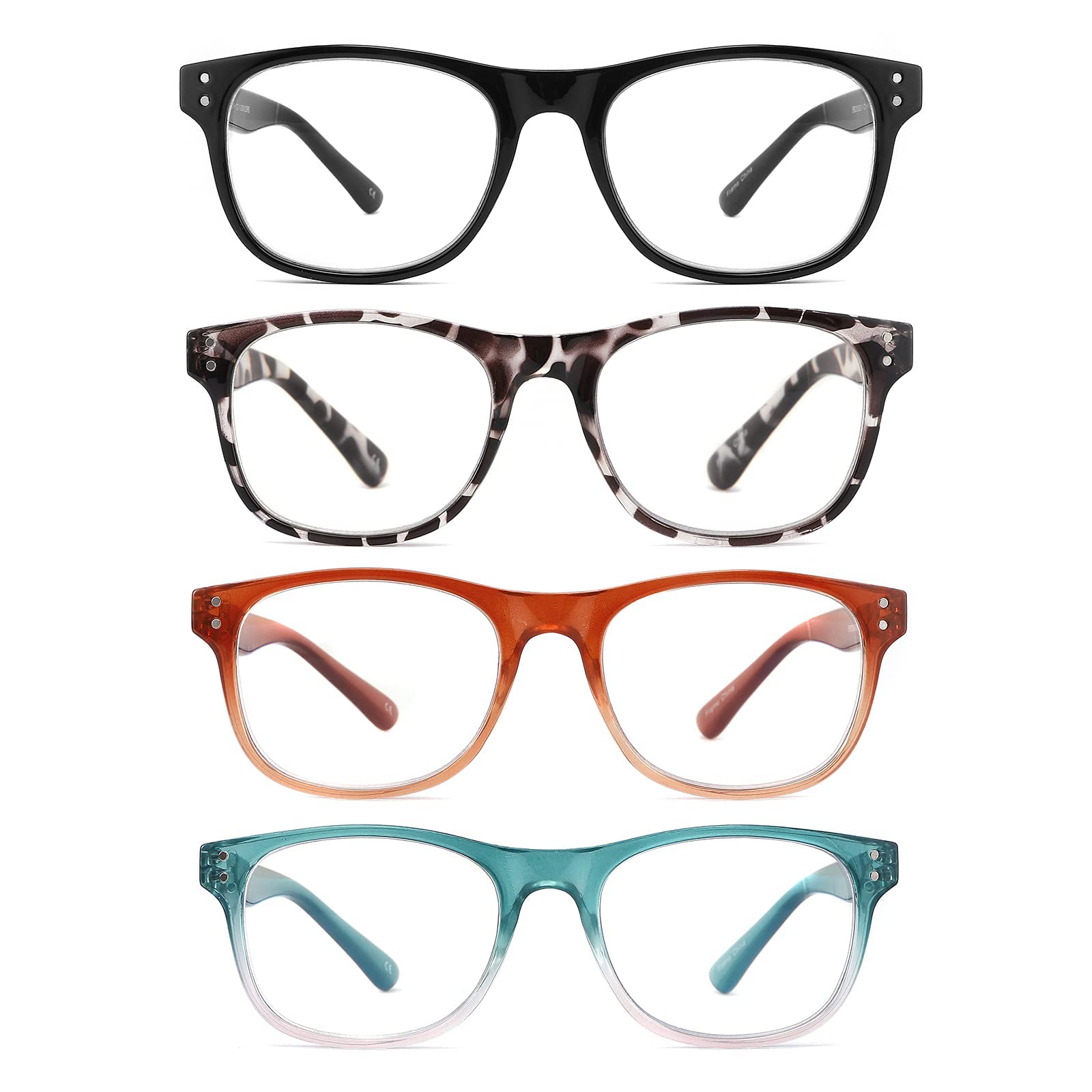 Kinchila Reading Glasses Blue Light Blocking for Women Men,4 Pack Stylish Oversized Computer Readers with Spring Hinges,Anti UV Ray/Eye Strain/Glare 1.00