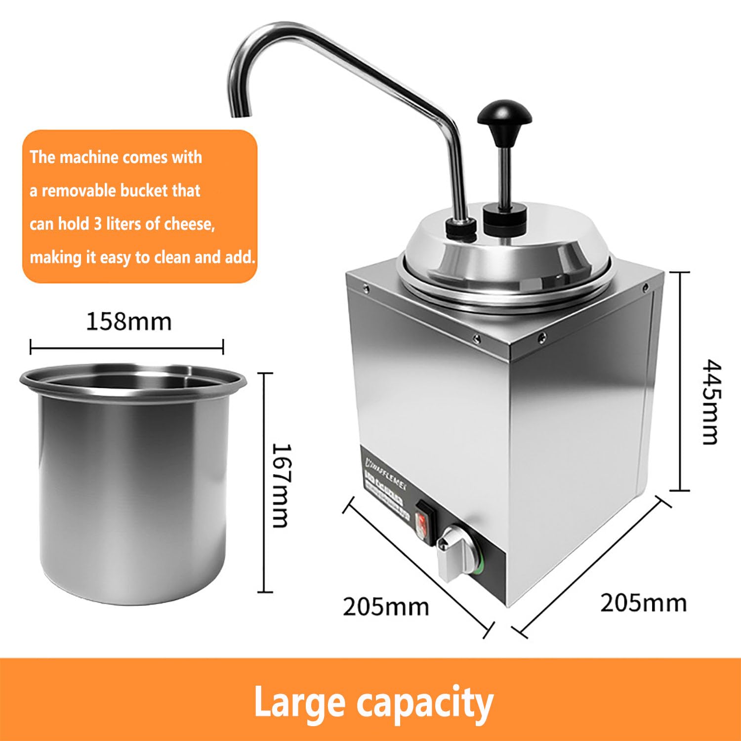 Dispensador eléctrico de queso nacho, calentador de chocolate con ángulo ajustable de 360°, presión para abrir, calefacción y conservación del calor para dulce caliente, ketchup