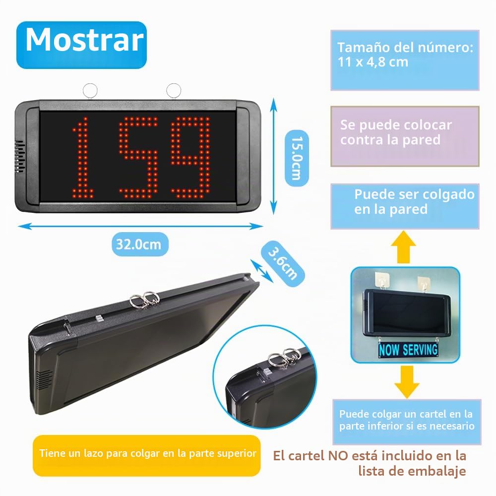 Pantalla Su Turno Digital | 3 Dígitos | con 3 Botones de Llamada +1 Dispensador de Números | Gestión de Cola para Restaurante/Tiendas/Centros Médicos (Clínica, Consultorio)