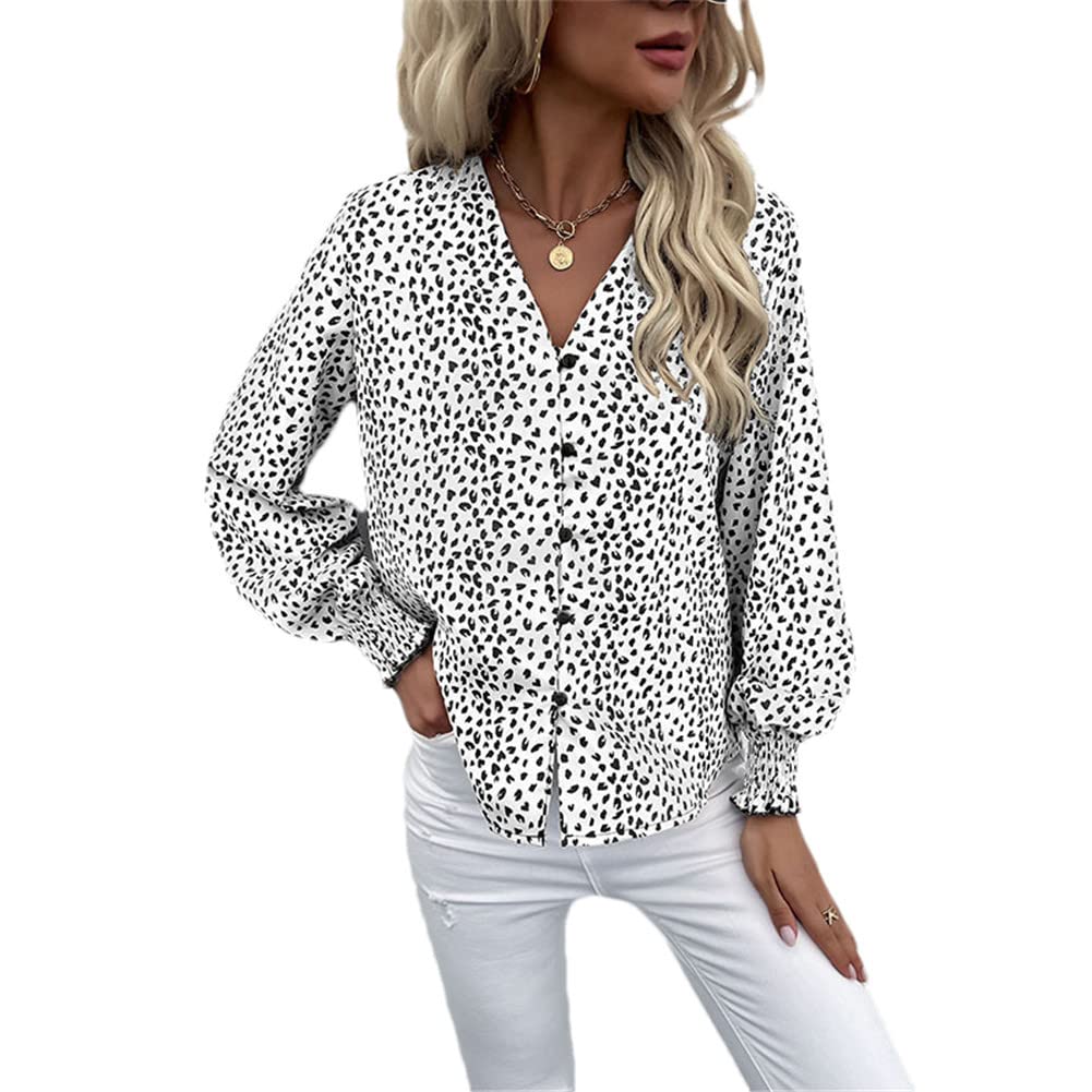 Youllyuu Camicetta da donna con stampa leopardata Casual scollo a V Camicia Vintage Manica lunga Camicie