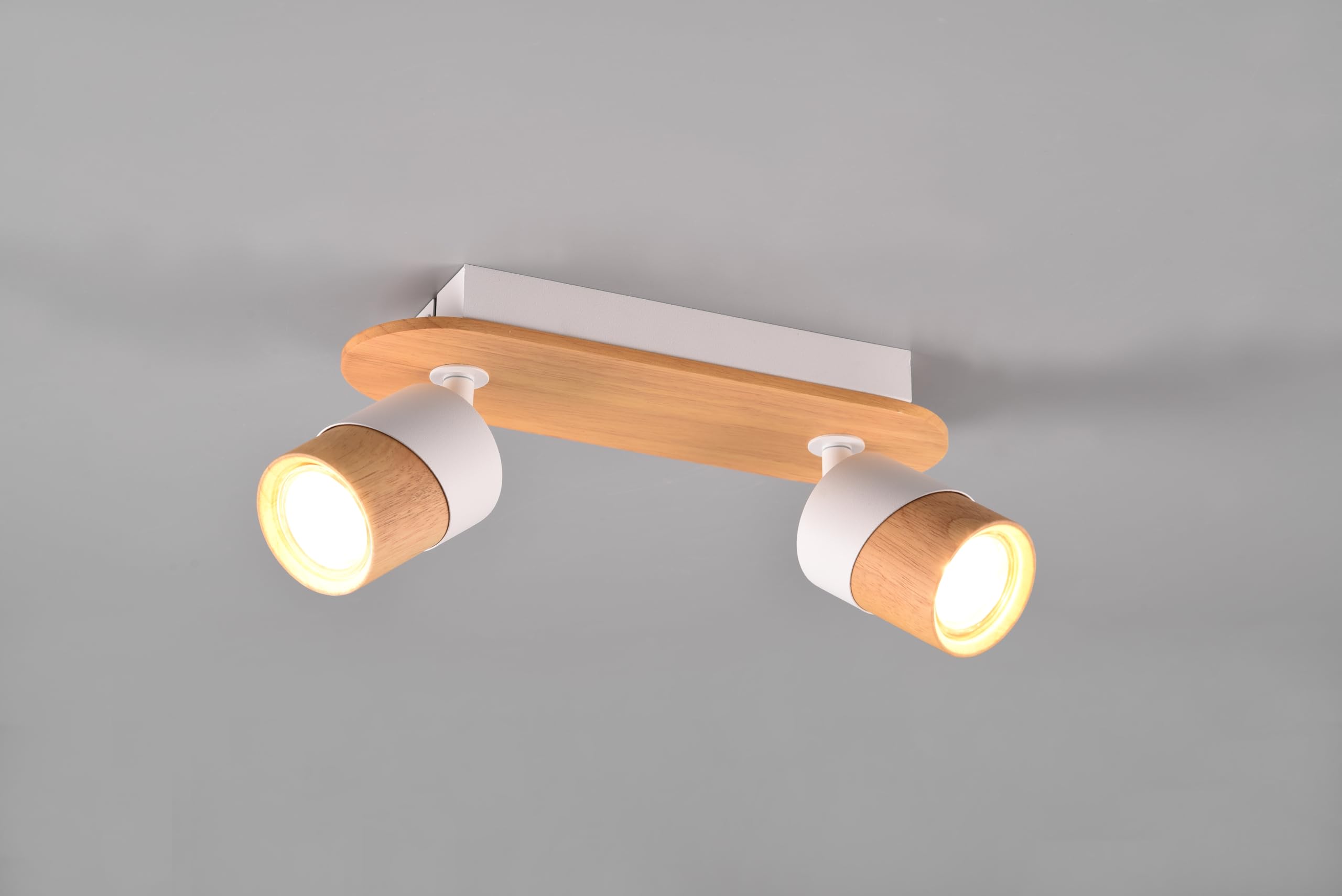 Trio Lampada da soffitto Aruni 801100231, metallo bianco opaco, legno naturale, escl. 2x GU10
