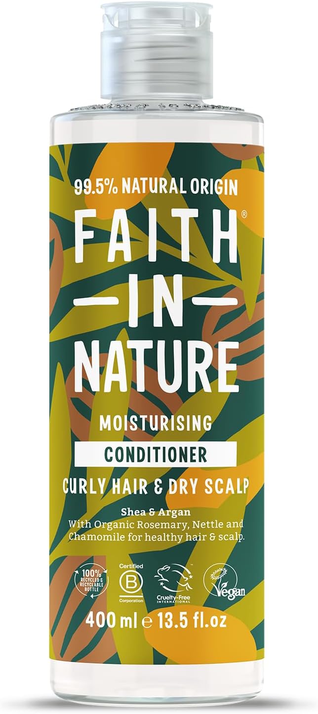 Faith In Nature Natural Shea & Argan Conditioner, Moisturising for Curly Hair & Dry Scalp, Vegan & Cruelty Free, No SLS, Silicones or Parabens, 400ml