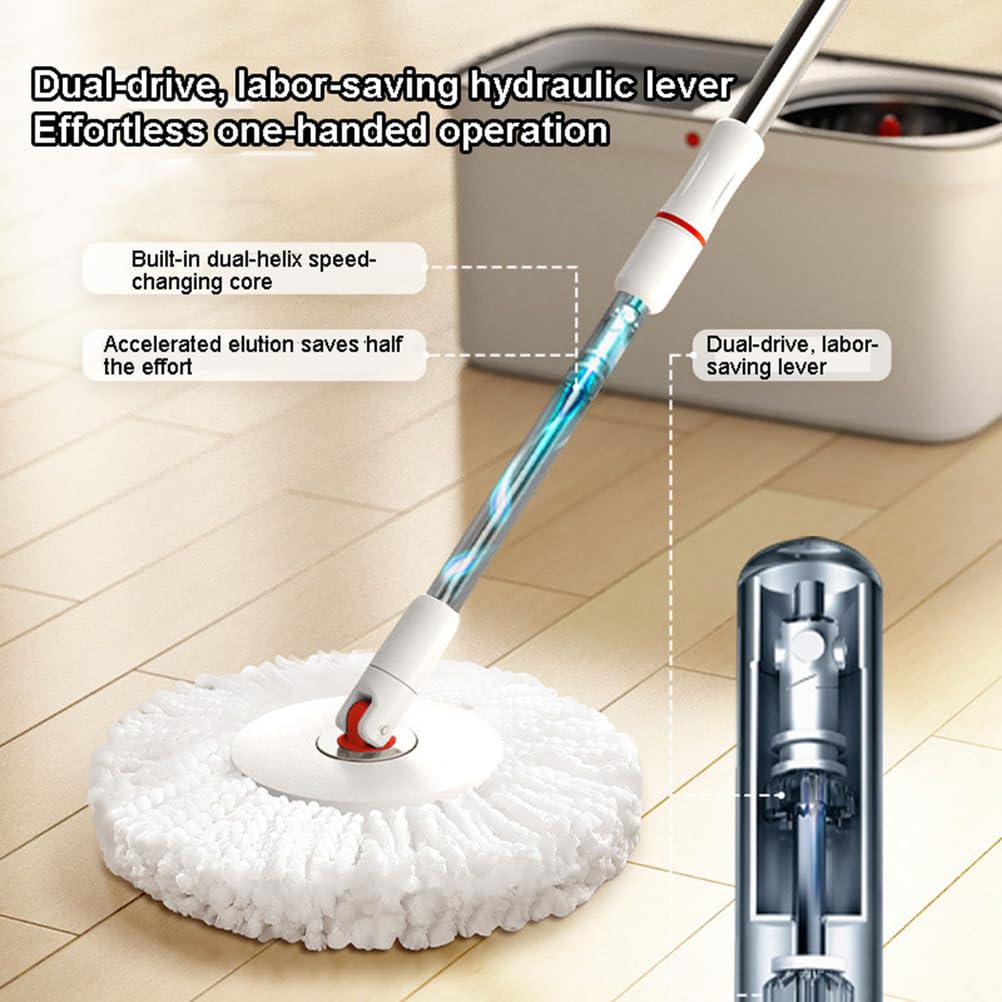 Juego de trapeador Giratorio de 360°, trapeador y Cubo con 2 Almohadillas de Microfibra, Sistema de Limpieza en seco y húmedo, Apto para Uso en la Oficina y el hogar