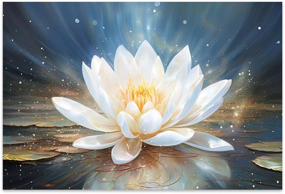 COTAIL Unframed Canvas Wall Art For Bedroom Office Wall Decor, 36x24in Lotus Flower Bloom in Water Wall Decorations For Living Room Painting Pictures Artwork For Modern Posters Prints Home Decor