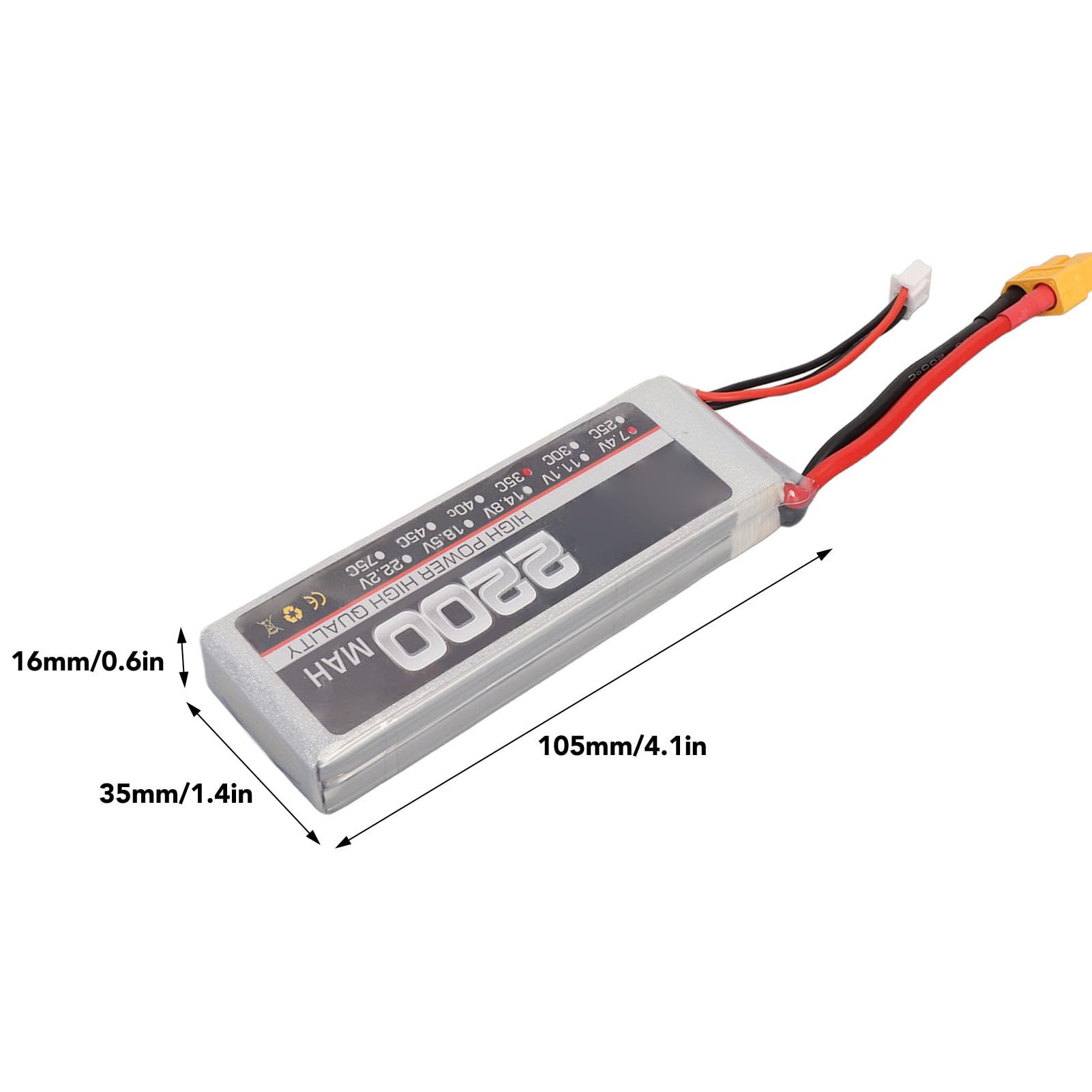 1 Pc RC Airplane Battery, LiPo Battery, 7.4V 2S 2200mAh 35C RC Airplane High Rate Lithium Battery with XH Balance Head for Replacement (XT60 Plug)