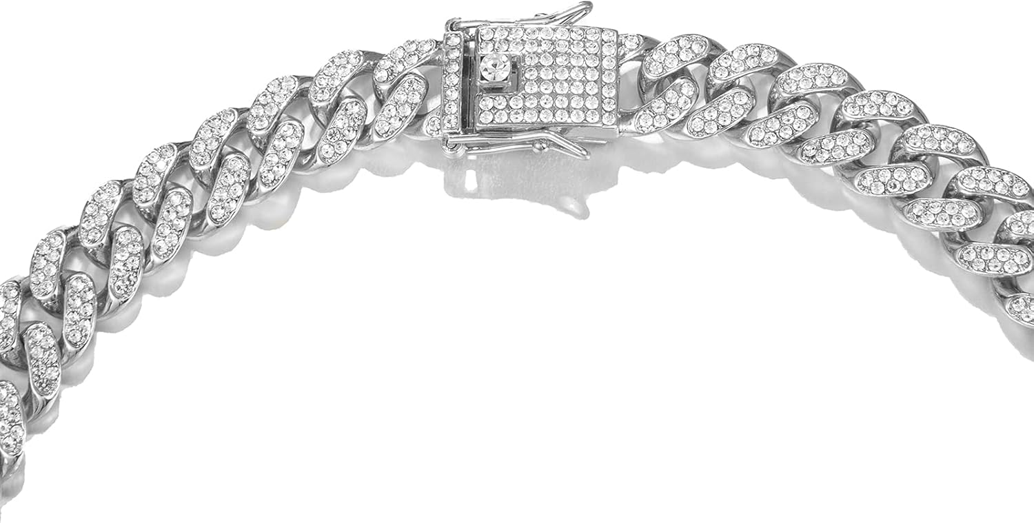 FEEL STYLE Iced Out Cuban Bracelet 8.5 inch Bling Zirconia Cuban Miami Chain Bangle Jewelry for Men Women Hip Hop Bracelets Jewelry | 