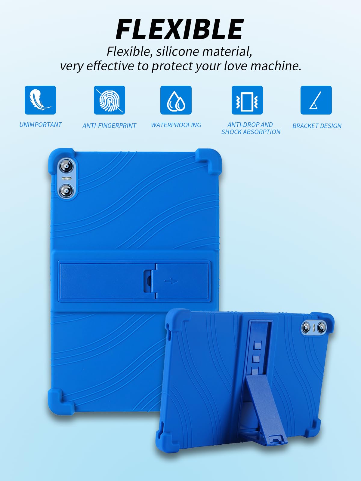 Funda para SKYEGG Tablet K13 10 Pulgadas, yystao Niños Funda de Silicona Suave Compatible con SKYEGG K13, Soporte Ajustable (Azurazul)