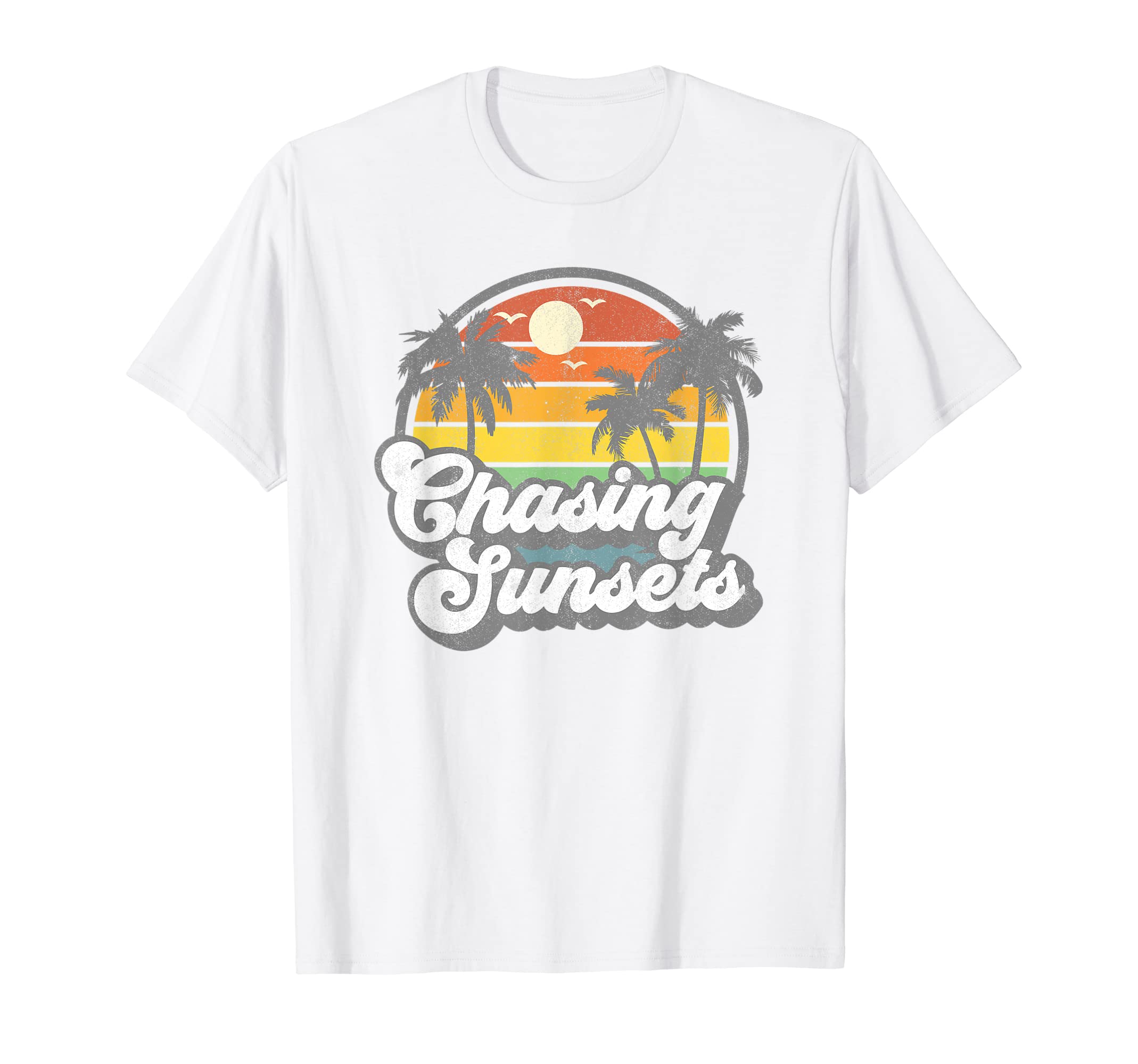 Retro Beach Vacation Summer Quotes Shirts & GiftsVintage Chasing Sunsets Beach Summer Retro Sunset 70's Gift T-ShirtOEKO-TEX STANDARD 100