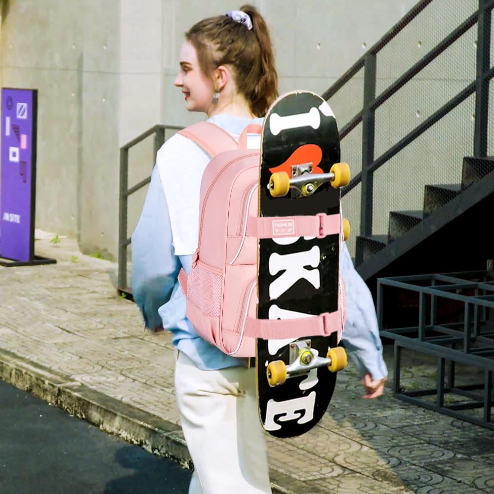 3 zaini per computer portatile, 40,6 cm, per scuola, università, per adolescenti, ragazze, donne, studenti, zaini resistenti all'acqua con borsa per il pranzo (rosa), rosa classico, 43 cm, zaini da