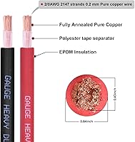 Vista 2 de Cable de Batería Calibre 2/0, 10 Pies Rojo + 10 Pies Negro 2/0 AWG Cable de Alambre de Soldadura de Cobre Puro, para Automotriz, Batería, Solar y 10