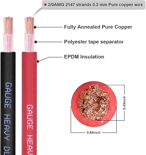 Miniatura 2 de Cable de batería de calibre 20, 10 pies rojo + 10 pies negro 20 AWG cable de soldadura de alambre de cobre puro para automóviles, batería, energía
