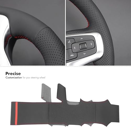 Vista 71 de MEWANT Funda de volante para Chevy Silverado 1500 / Silverado 2500/3500/Blazer/Suburban/Tahoe - Cuero negro