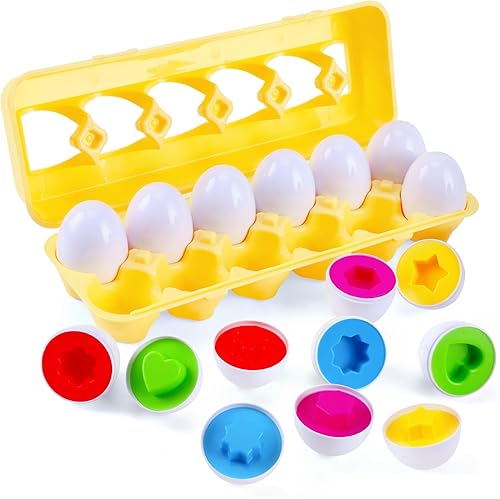 J-hong Juego de 12 huevos de Pascua a juego, juego de huevos de Pascua, juguetes educativos de reconocimiento de color y forma, juguetes de estudio,