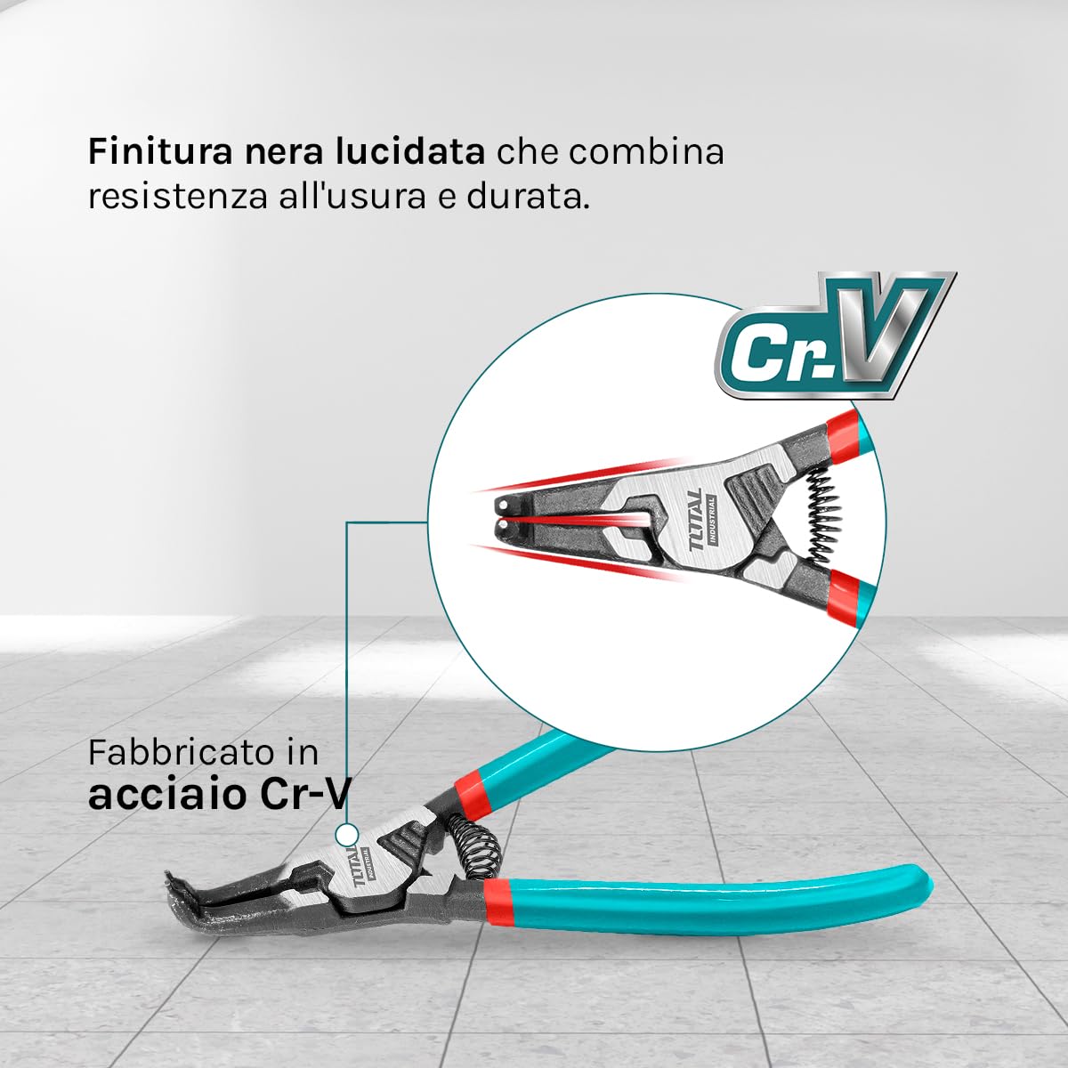 TOTAL, Alicate Curvo para Apertura Interna y Externa de Arandelas, 180mm, Facricado en Acero Cr-V y Acabado en Pulido Negro - Image 3