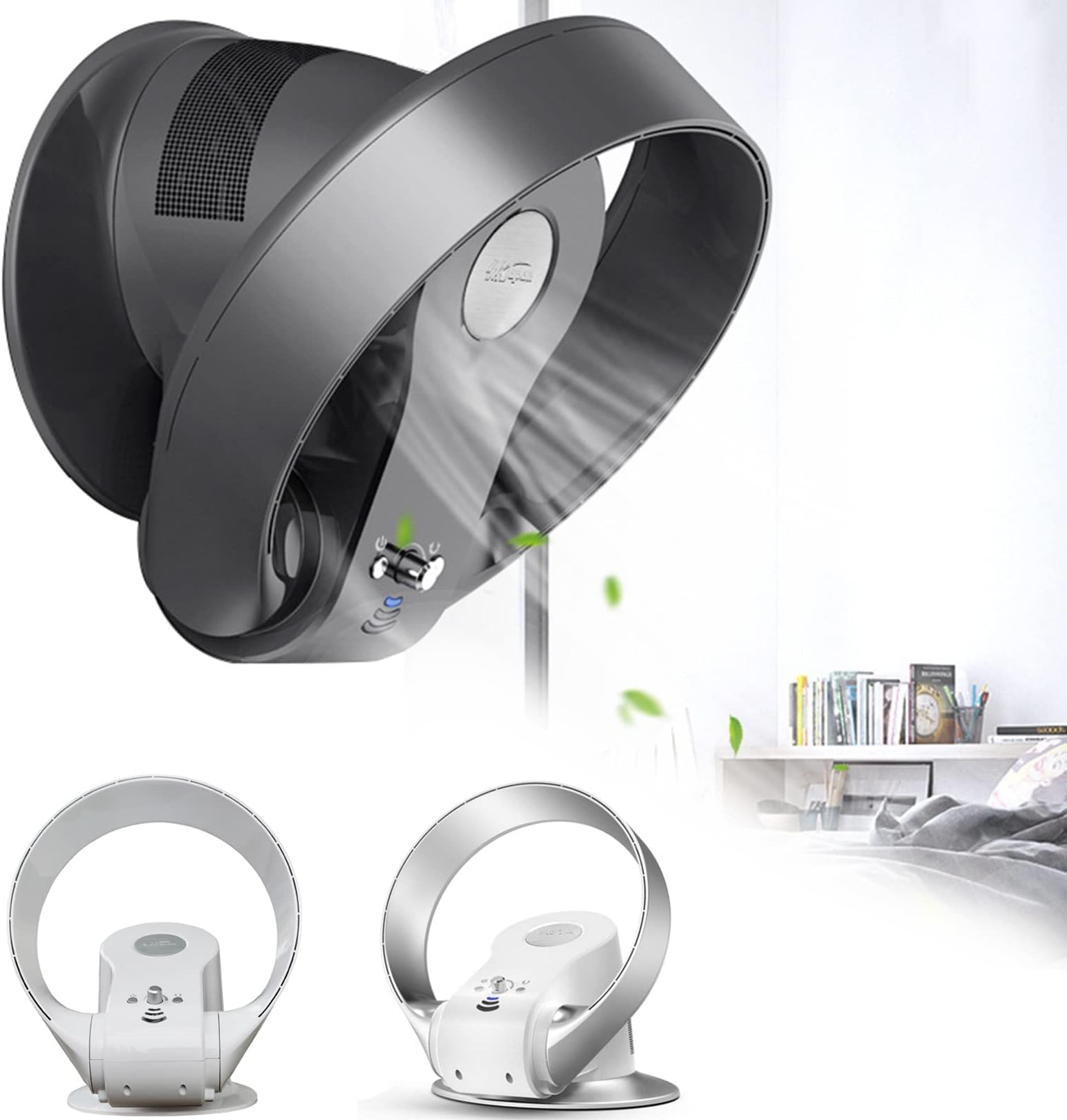 14″ Bladeless Fan Wall Mounted Fan/26w/remote Control/Timer/Bladeless Desk Fan/7 Speed/Quiet Cooling Air (Color : Black)