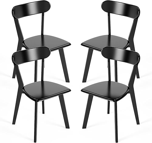 Miniatura 3 de DELAVIN Juego de 4 sillas de comedor de madera de roble, sillas de cocina modernas de mediados de siglo, sillas de comedor de granja, color negro