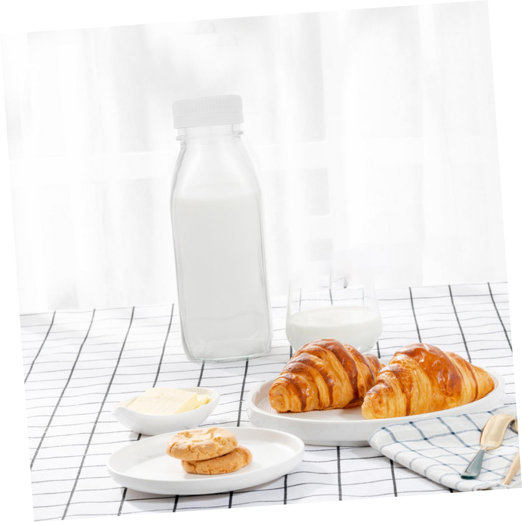 COLLBATH Pack de Seis Botellas de Vidrio Reutilizables para Bebidas y Zumos, Tapa Hermética Antifugas, 300 Ml, Ideales para Escolares y Adultos Color Aleatorio