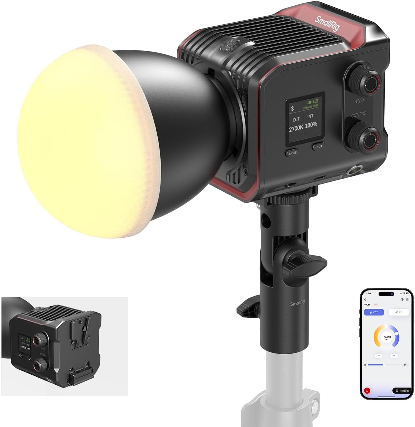 – RC 100B COB Video Light 100W, Bi-Colour Video Light 2700K-6500K, Type-C PD Fast Charging, Built-in Battery Plate, Light with App Control for Photography/Photo Studio, Standard Version - 4893