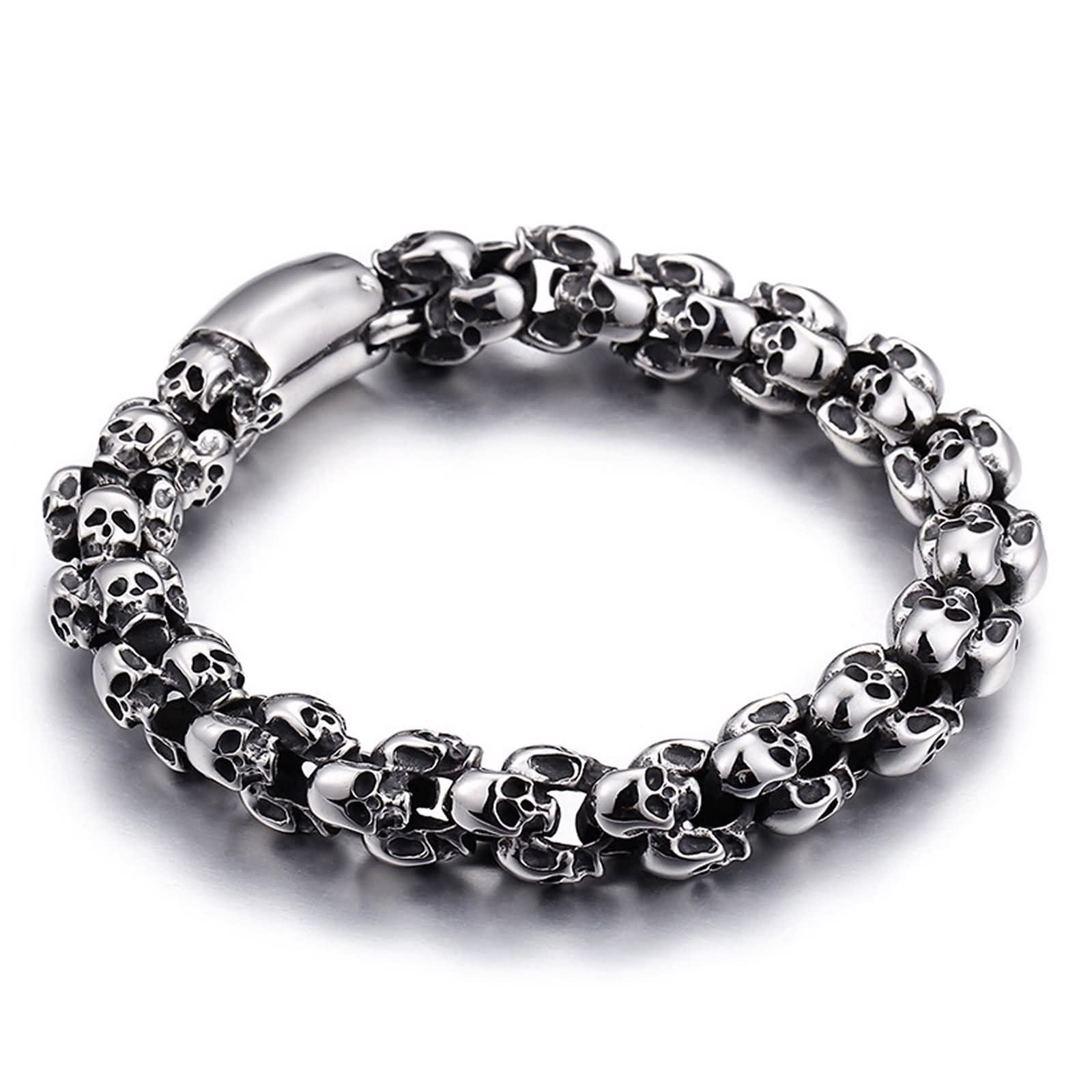 Bracciale sottile da uomo, regalo per uomini giovani, scheletro, in acciaio inox, per anniversario e compleanno