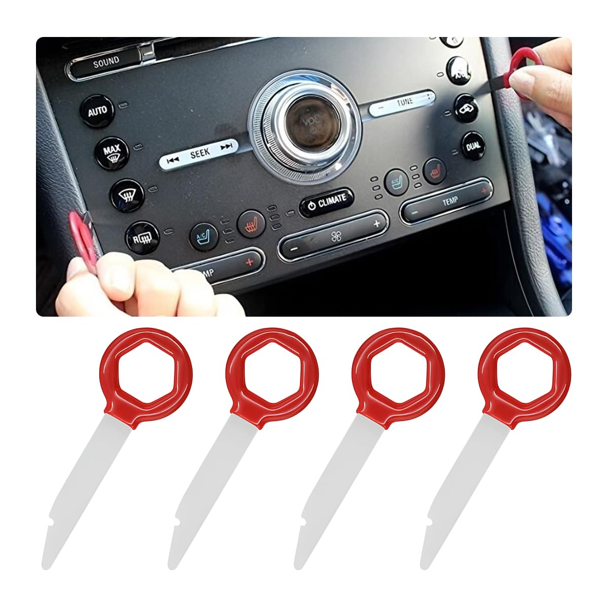 JNNJ 4 Pieces Car Radio Removal Key, Car Radio Removal Key with Rubber Sleeve, Car Radios Release Keys Extraction Tool, Stainless Steel Pins Radio Adapter Disassembly for Audio CD Player(Red)