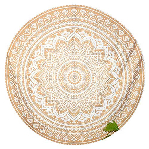 Golden Mandala Round Tablecloth Roundie Picnic Table Cover Hippy Gypsy Cotton Tablecloth Beach Meditation Round Yoga Mat Tapestry #TOP28