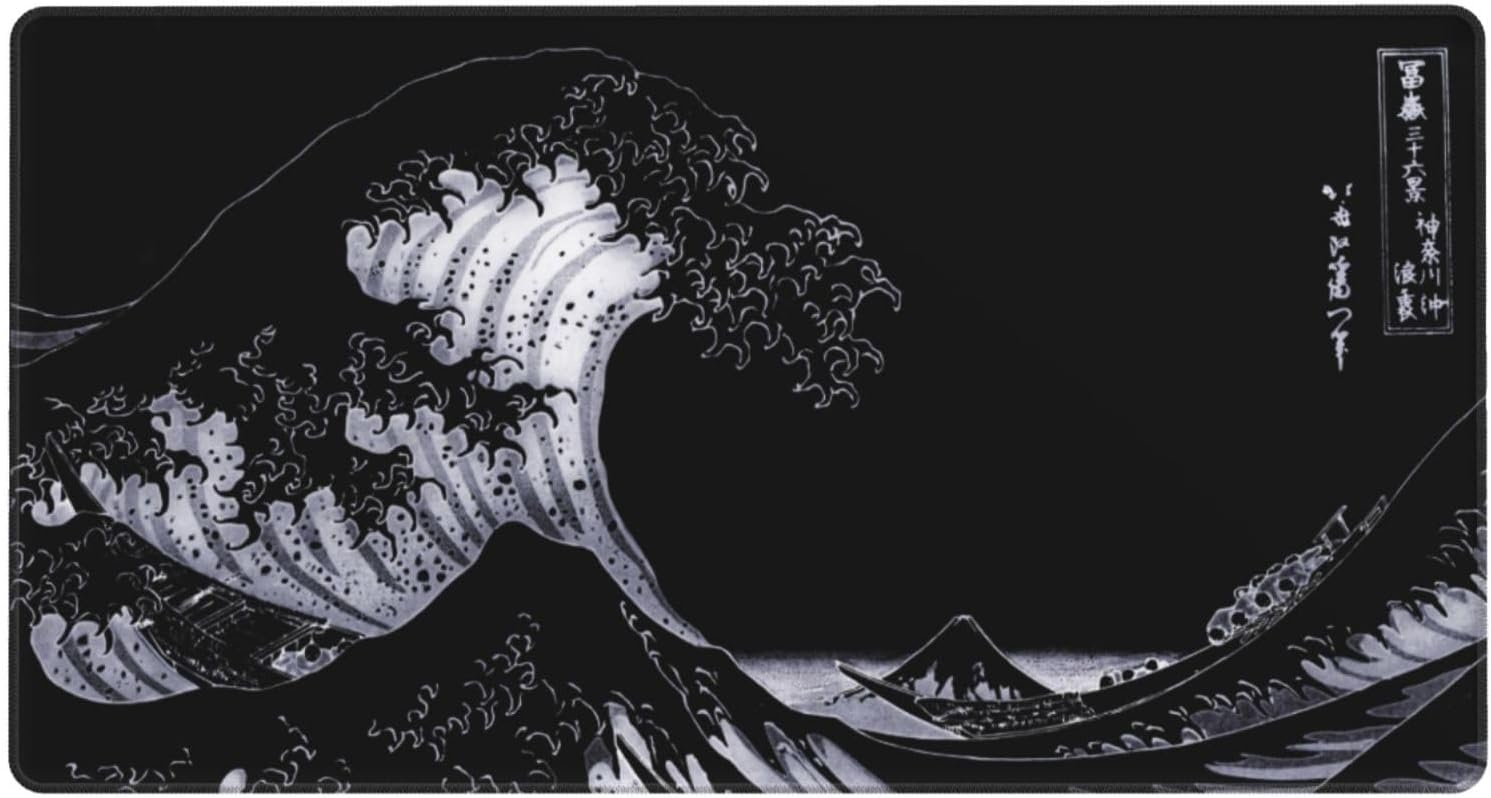 MTG Playmat Dark Great Wave Board Game Card Game Trading Card Game Play Mat TCG Mat Desk Pad Original Hand Painted Stitched Edges Rubber Base Smooth Surface 23.5x13.7in