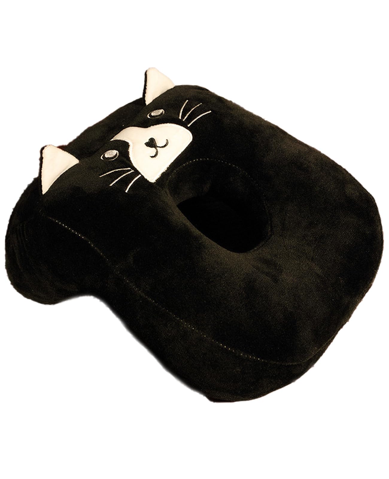 Ninnyi Ear Piercing Pillow, Cute Soft Pillow with Hole for Ear for Napping in Classrooms Offices Libraries Airplanes, Memory Cotton (Black Cat)