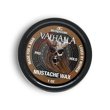 Beard Gains Strong Competition Pro Hold Mustache Wax 1oz - Style, Mold, and Tame Moustache - Organic and Natural Valhalla Brown