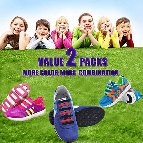 Image of INMAKER No Tie Shoelaces for Kids and Adults (2 Pairs), Elastic Shoelaces for Sneakers, Silicone Flat Tieless Running Shoe Laces