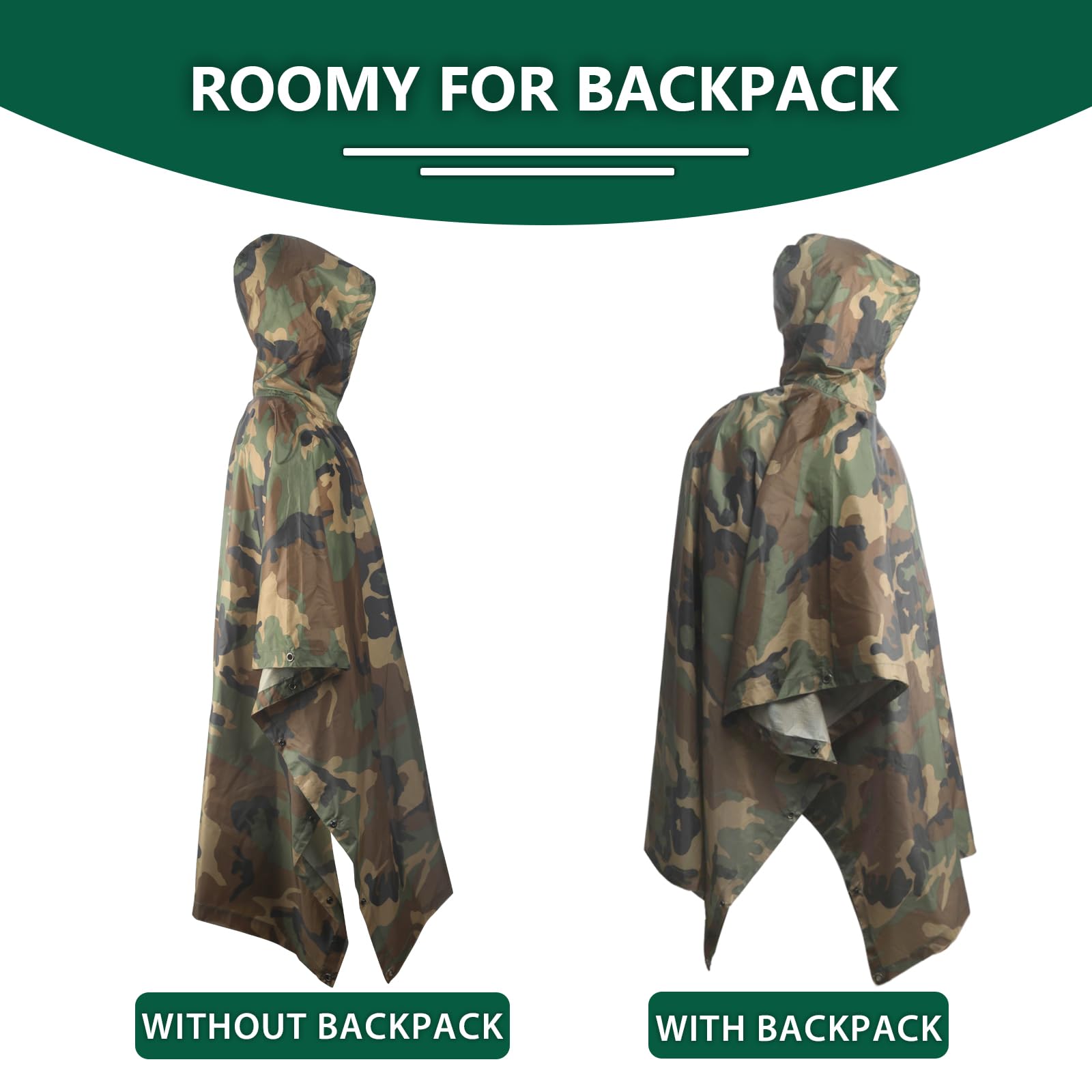 GRVCN Poncho de lluvia militar, impermeable de camuflaje para exteriores, impermeable y ligero