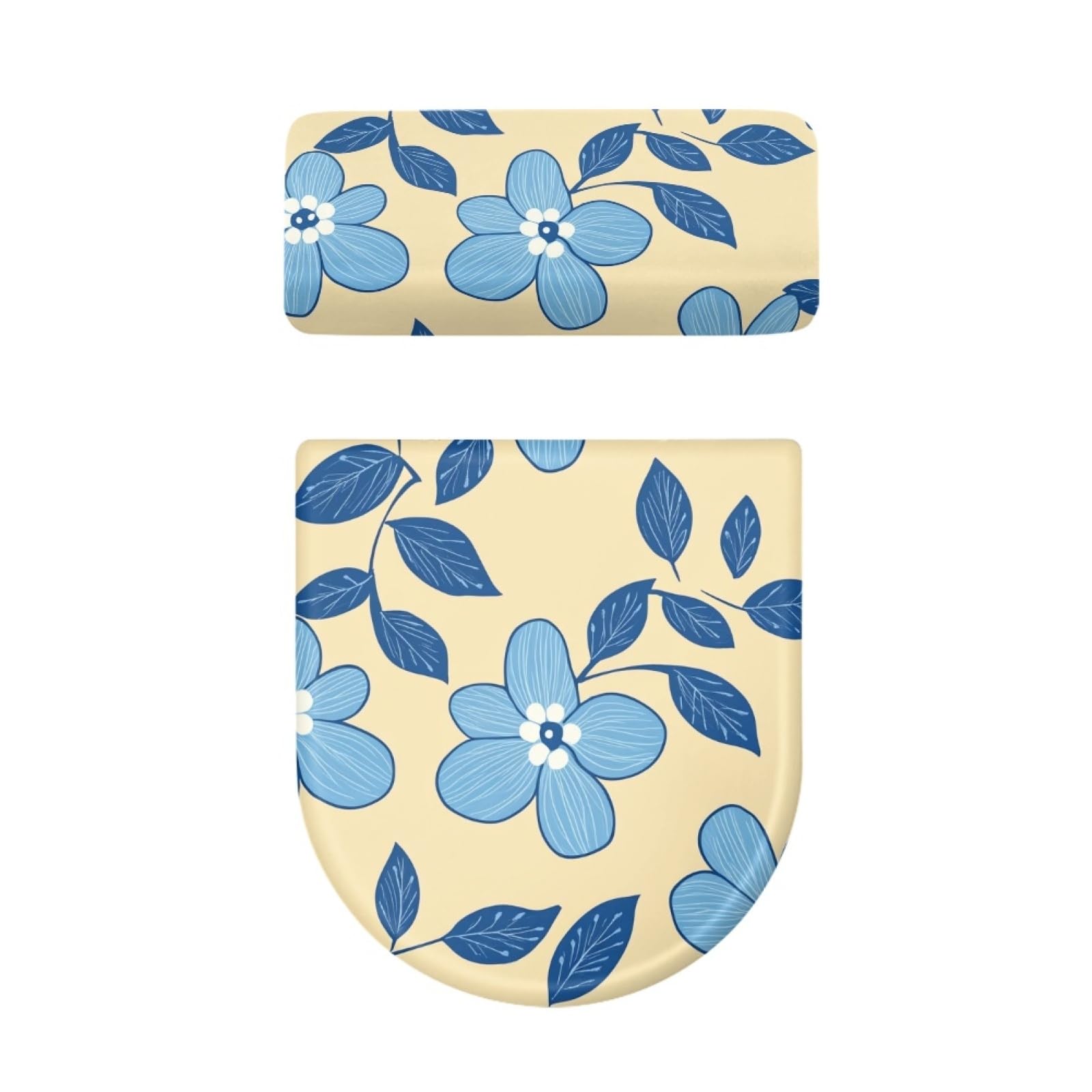 Lunette de toilette et housse de réservoir WC : parure décorative bleu floral pour salle de bain