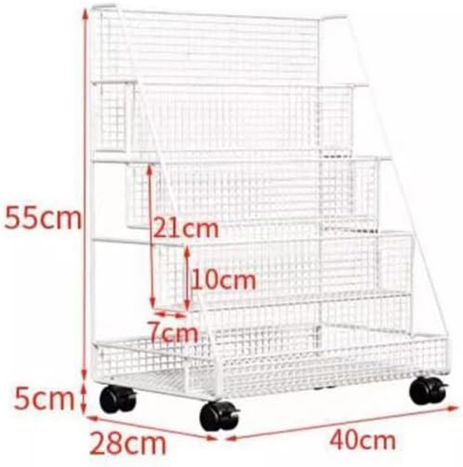 Carro para libros Carro para libros con ruedas Carro utilitario con ruedas de metal de 4 niveles Carro para archivos con ruedas para trabajo pesado Blanco para oficina, hogar, escuela, aula,