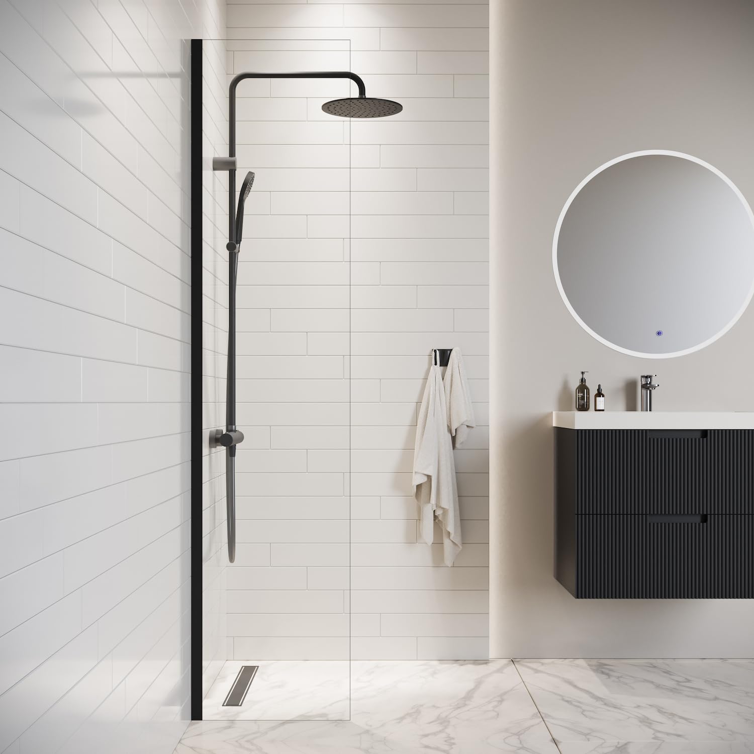 Badplaats B.V. Parete Doccia Florida 40 cm x 200 cm - Nero - Walk-in Doccia 8 mm Vetro di Sicurezza
