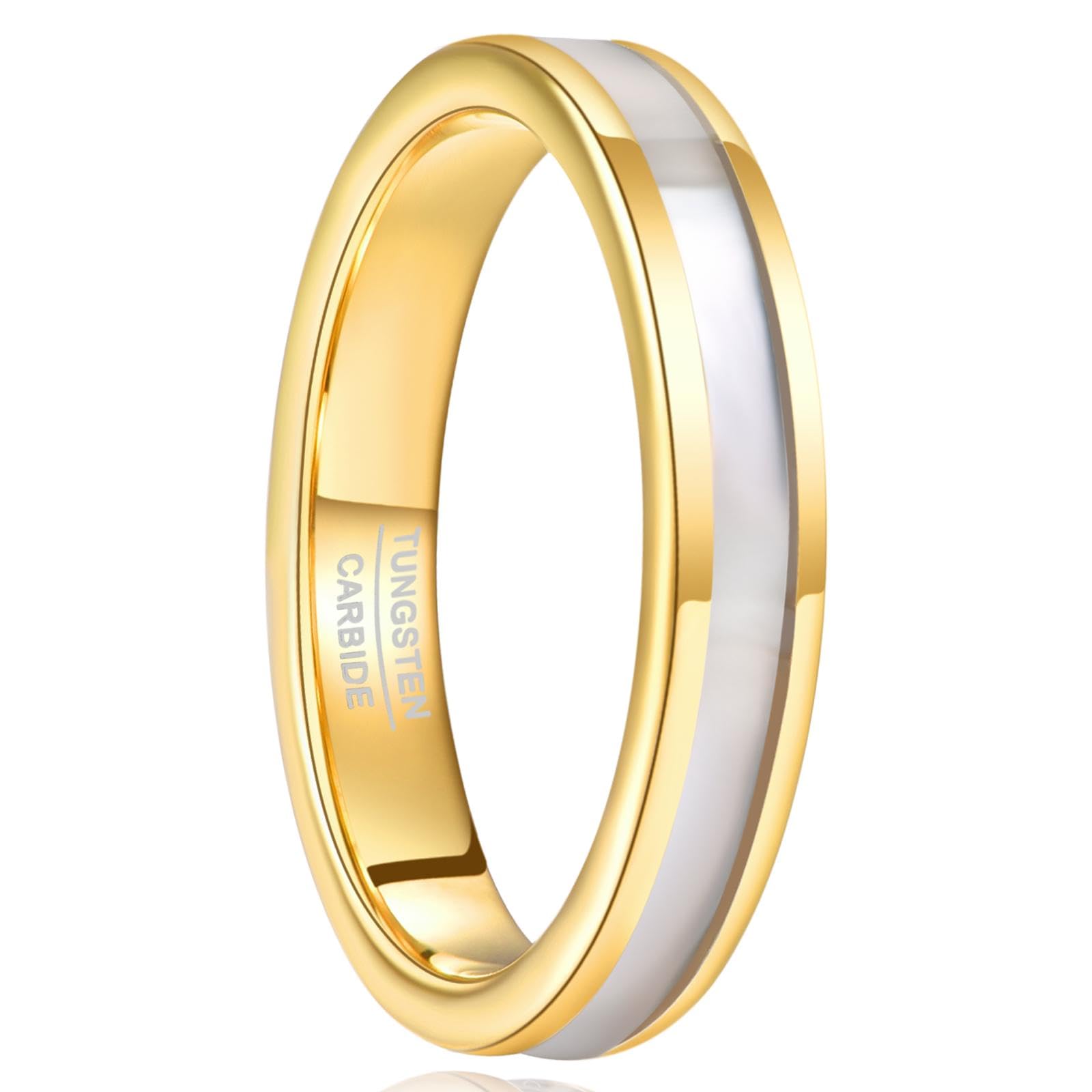 Vakki 4mm 6mm Womens Rose Gold Tungsten Carbide Ring with Mother of Pearl Shell/Marble Inlaid Wedding Band Comfort Fit Size 5-12