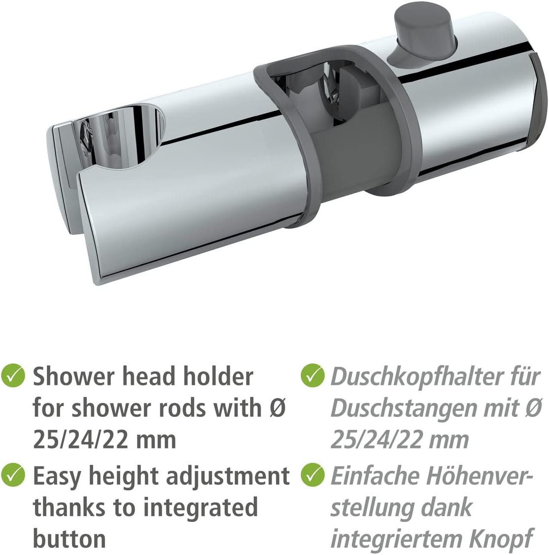 WENKO Libertà Shower Glider with integrated button for height adjustment.