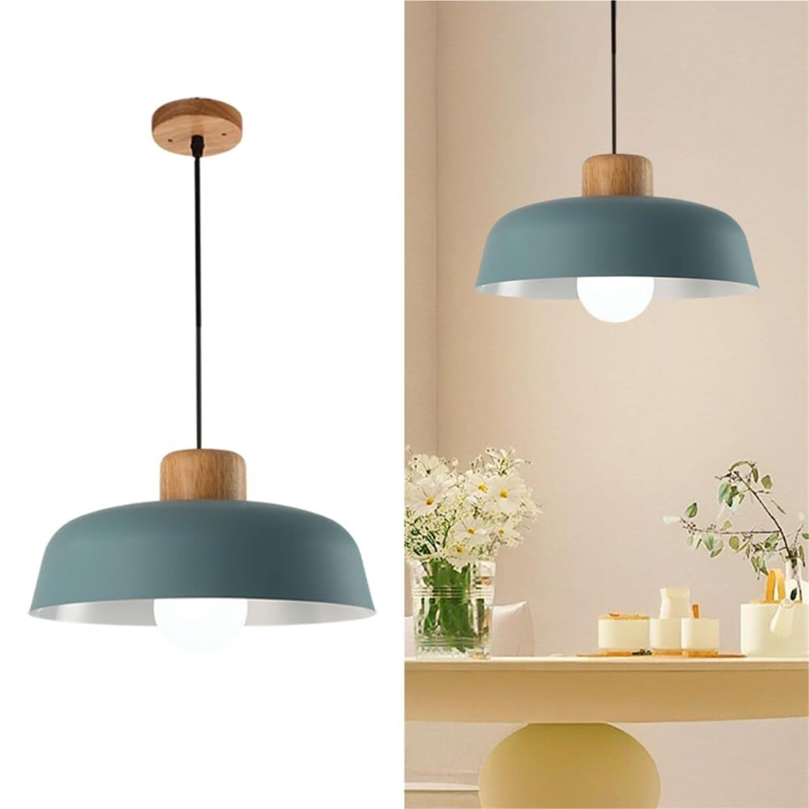 KBUUKYYXouy Modern Macaron Farmhouse Barn Pendant Lamp Chandelier Hanging Lighting Ceiling Fixture Nordic Mid Century for Dining Room Bedroom Hallway Kitchen Island(Blue)