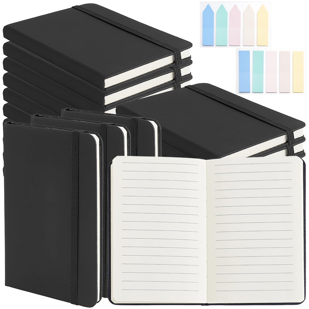 20 Paquete de Bloc de Notas Ejecutivo Pequeño de Tapa Dura A5, Mini Cuaderno de Bolsillo de Cuero Sintético, Diarios con Renglones Anchos, Paquete A Granel con Banda Elástica