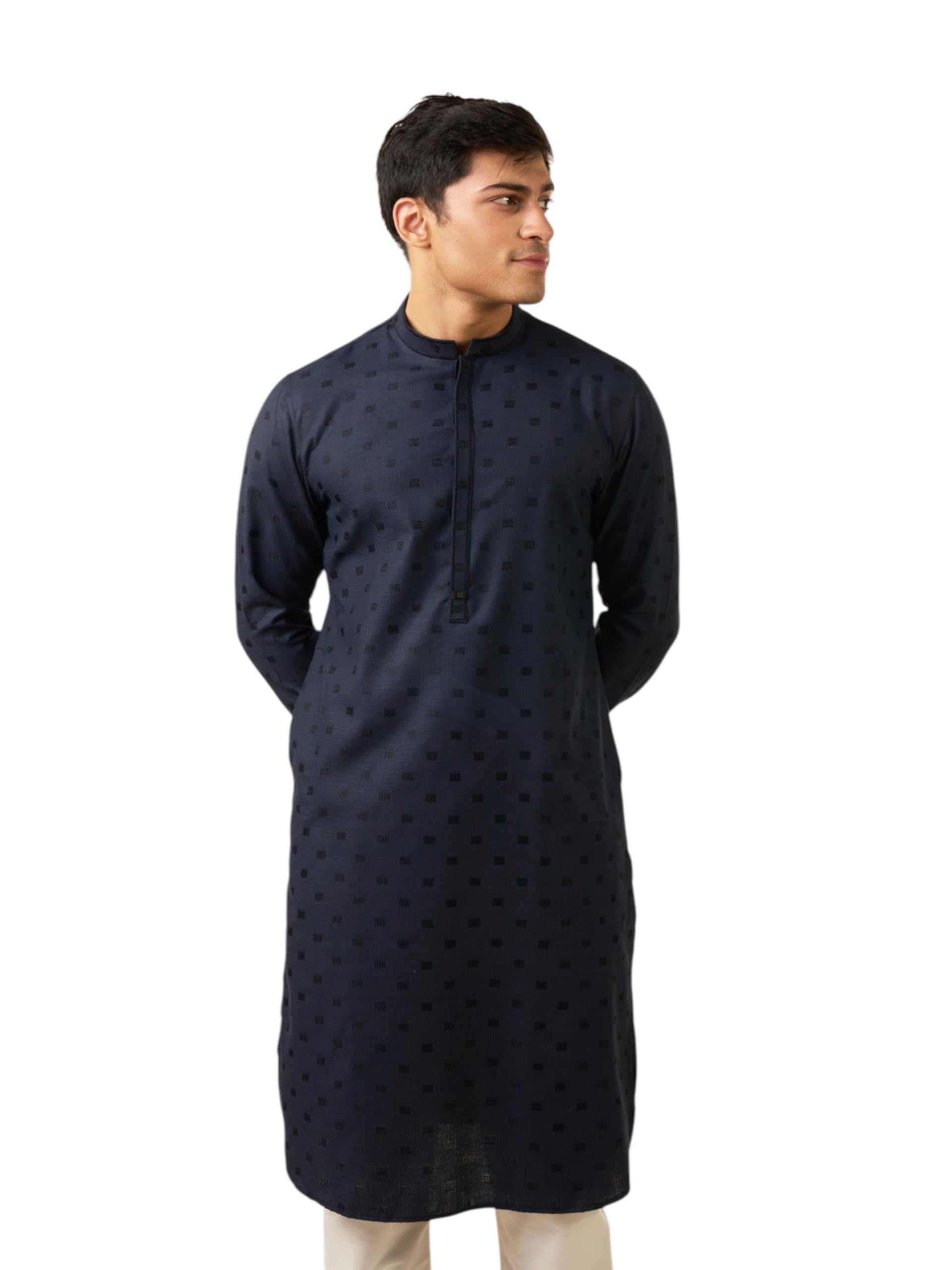 diwas by manyavar Men's Viscose Blend Jacquard Weave Embroidered Kurta (1pc)-picture-42