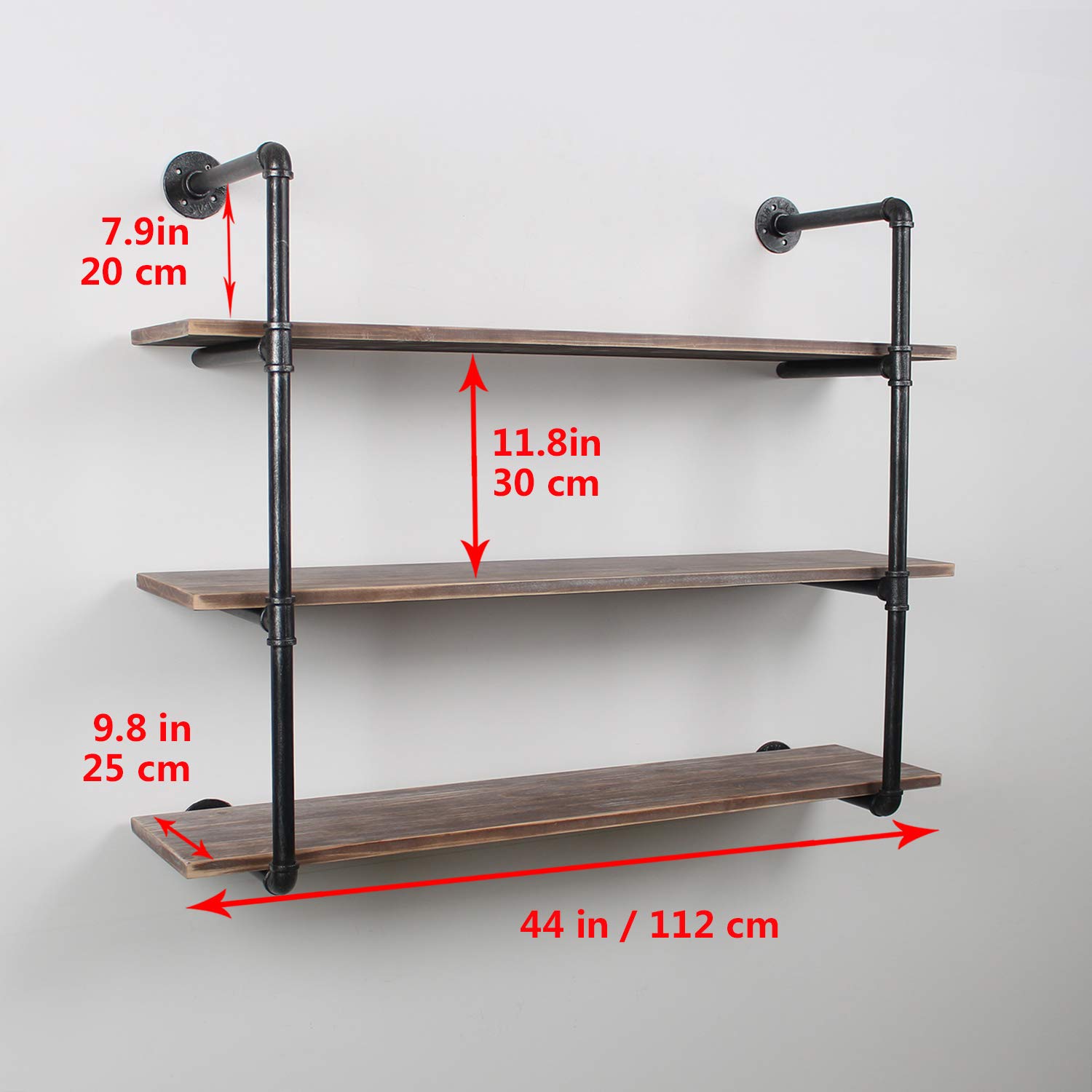 24/mo Finance MBQQ Industrial Pipe Shelves with Wood 3Tiers,Rustic
