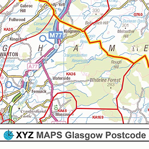 Carte murale Glasgow G code postal secteur postal écossais plan grand format plastifié