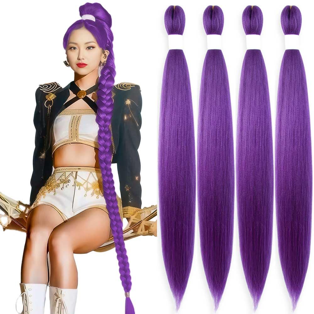 Purple Braiding Hair 36 Inch Pre Stretched Hair Long Straight Crochet Braids Yaki Texture Synthetic Fiber 4 Packs (Dark Purple)